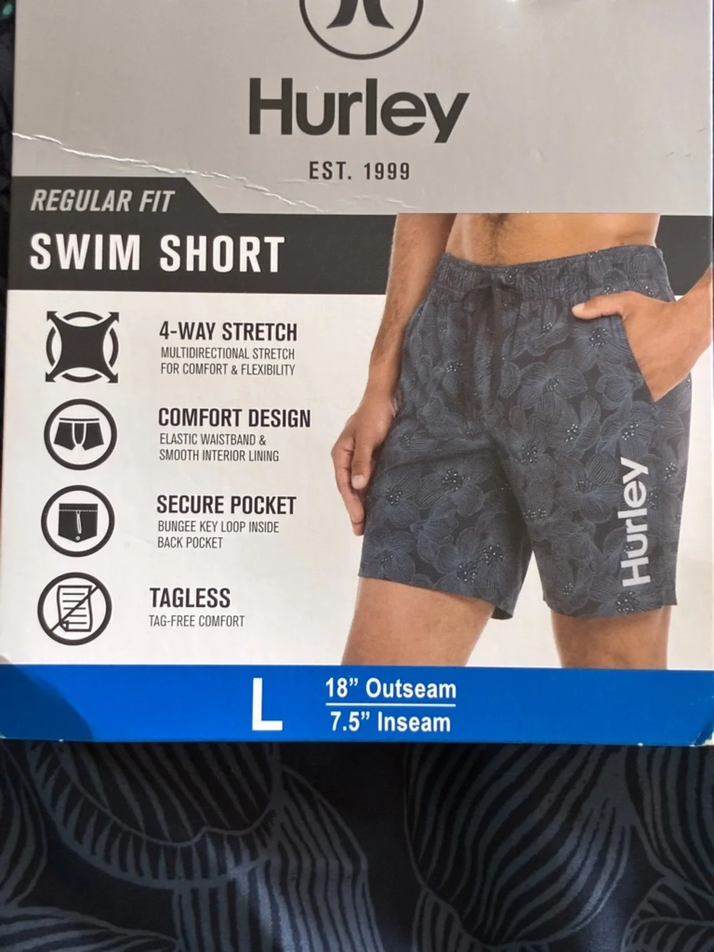 Hurley Swim Trunks Floral 4-Way Stretch L Elastic Waist Boardshorts